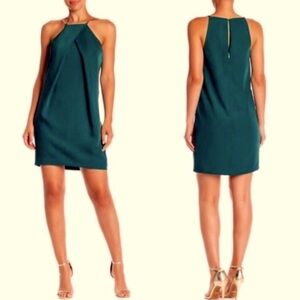 NWT TRINA TURK Felisha Emerald Satin Gold Serpentine Straps Mini Dress 10 $300